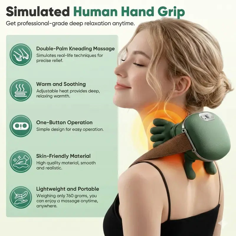 Aedwdpe Electric Bionic Hand Neck & Shoulder Massager - 3D Kneading, Heating, Rechargeable Battery Powered, Wireless, Portable, Adjustable Speed, Lightweight, Unisex, Multi-Area Deep Tissue Pain Relief, Easy Control, Sohochic
